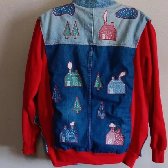 Vintage Patched Applique Sweatshirt Jacket, House Patch, Streetwear Ooak Grunge - Picture 9 of 9